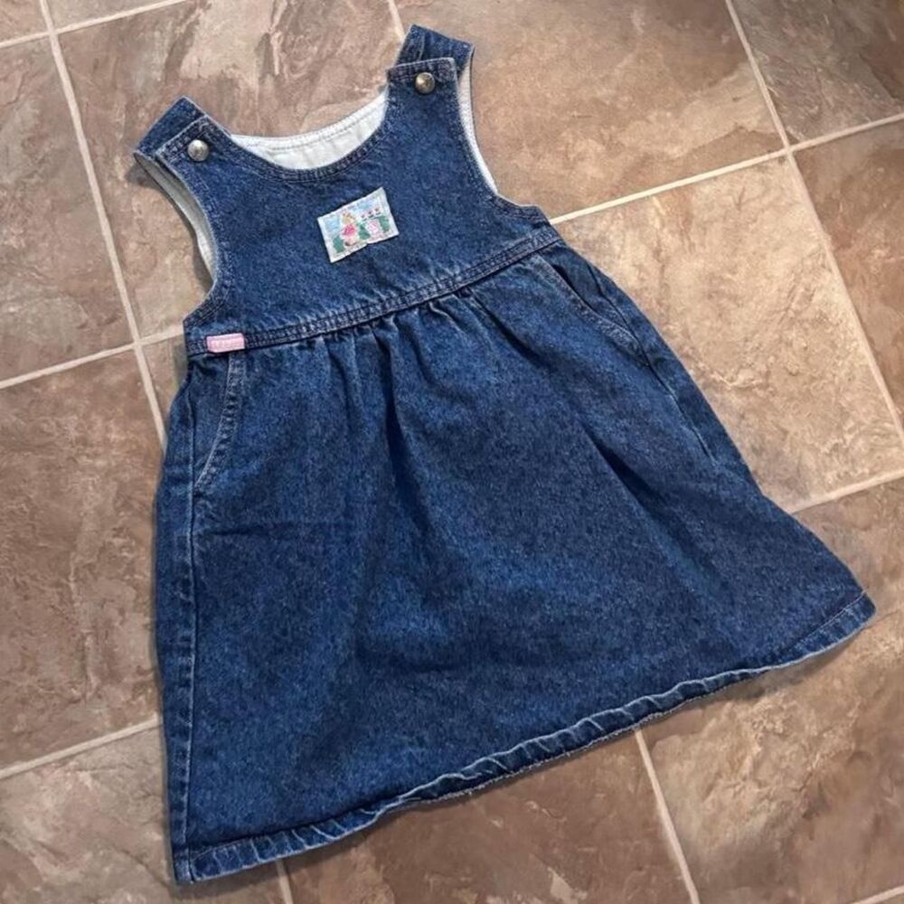 Lee Vintage Toddler Girl 3T Denim Jumper Dress Country Hearts and Flowers Retro
